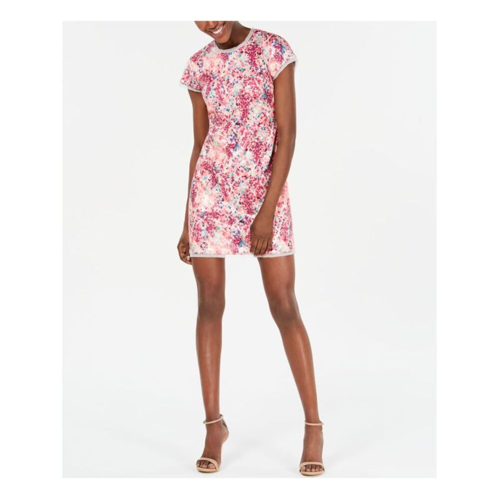 RACHEL ZOE Womens Shift Mini Dress Short Sleeve Crew Neck Party